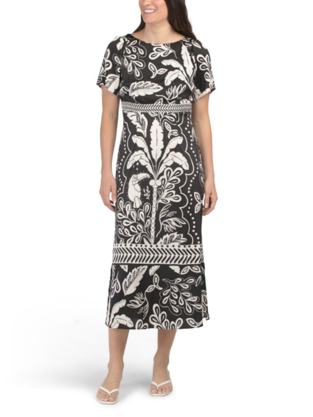 NWT MAGGY LONDON Flutter Sleeve Palm Printed Midi Dress